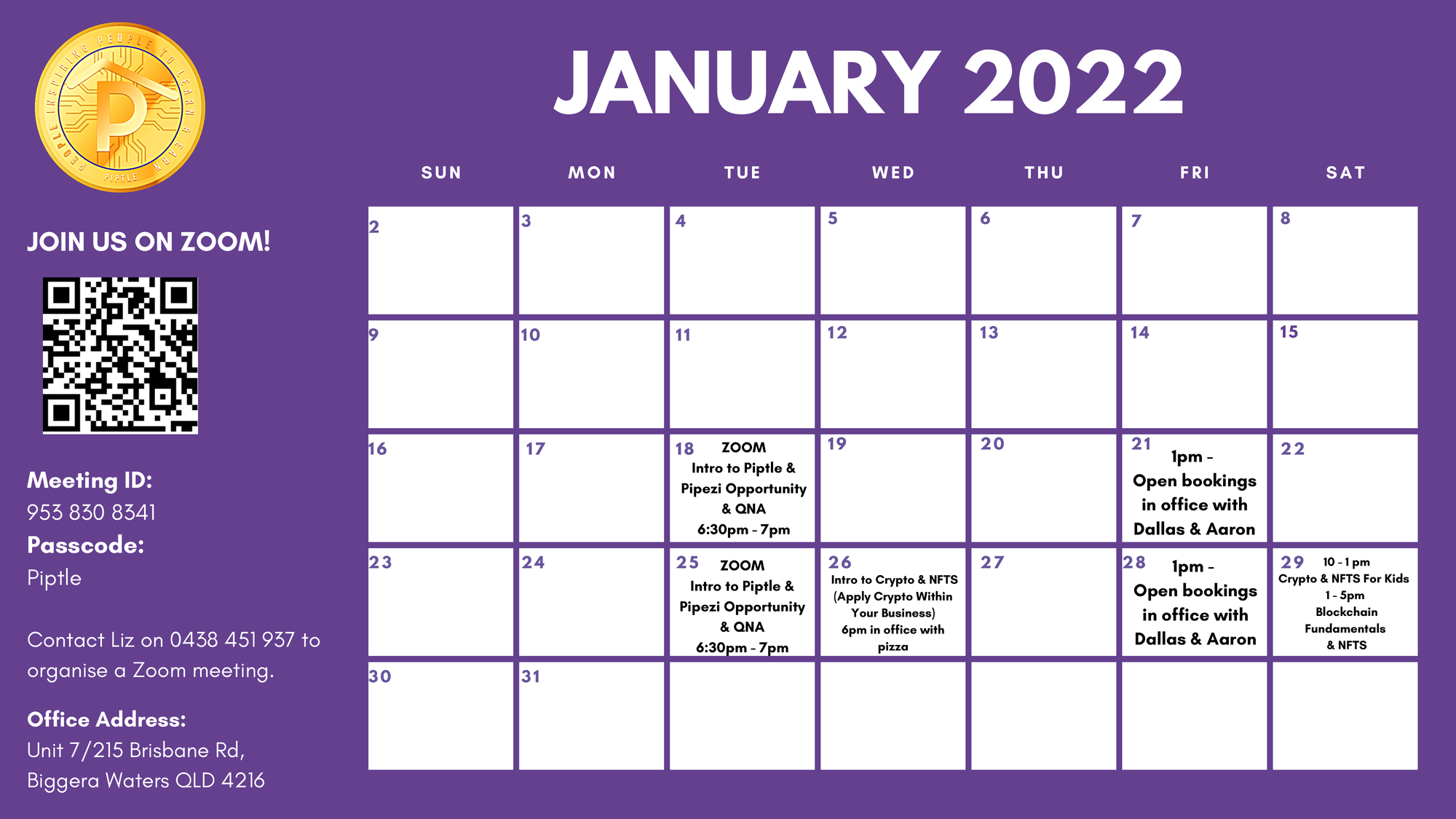 Piptle January 2022 Calendar